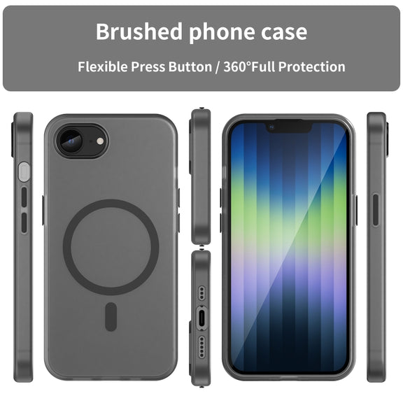 For iPhone 16e MagSafe Frosted Translucent TPU + PC Full Coverage Phone Case(Black)