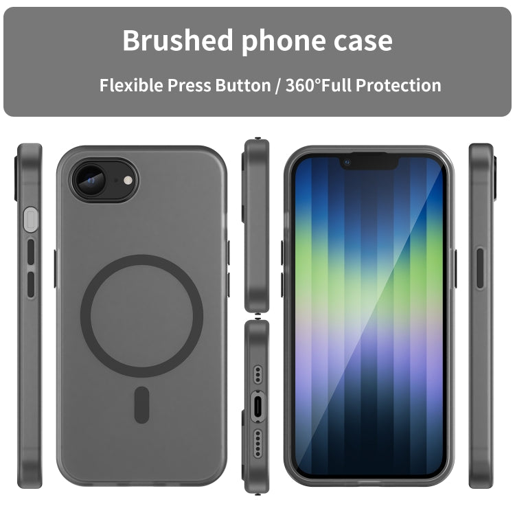 For iPhone 16e MagSafe Frosted Translucent TPU + PC Full Coverage Phone Case(Black)