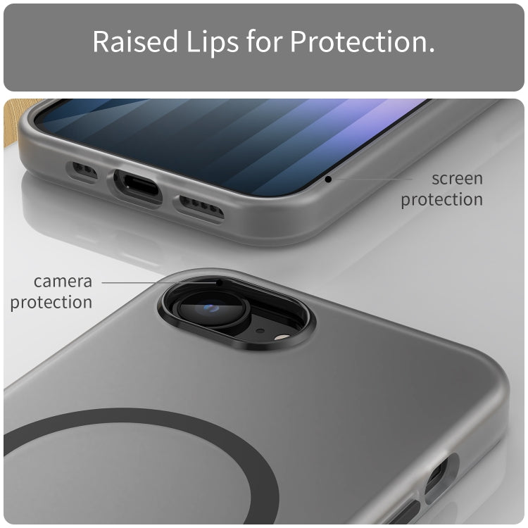 For iPhone 16e MagSafe Frosted Translucent TPU + PC Full Coverage Phone Case(Black)