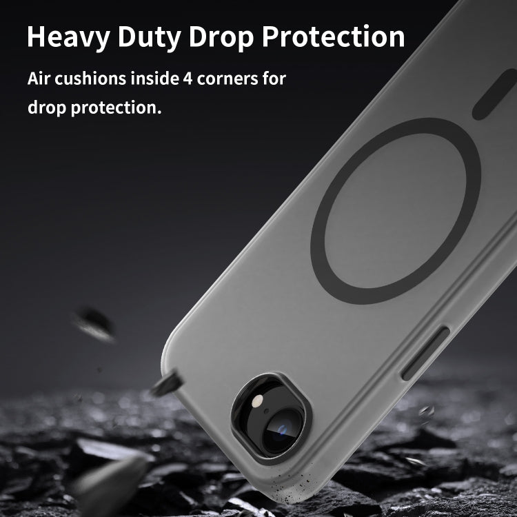 For iPhone 16e MagSafe Frosted Translucent TPU + PC Full Coverage Phone Case(Black)
