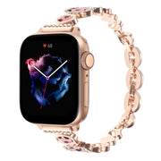 For Apple Watch SE 2023 44mm Leopard Rhinestones Metal Chain Watch Band(Rose Gold)