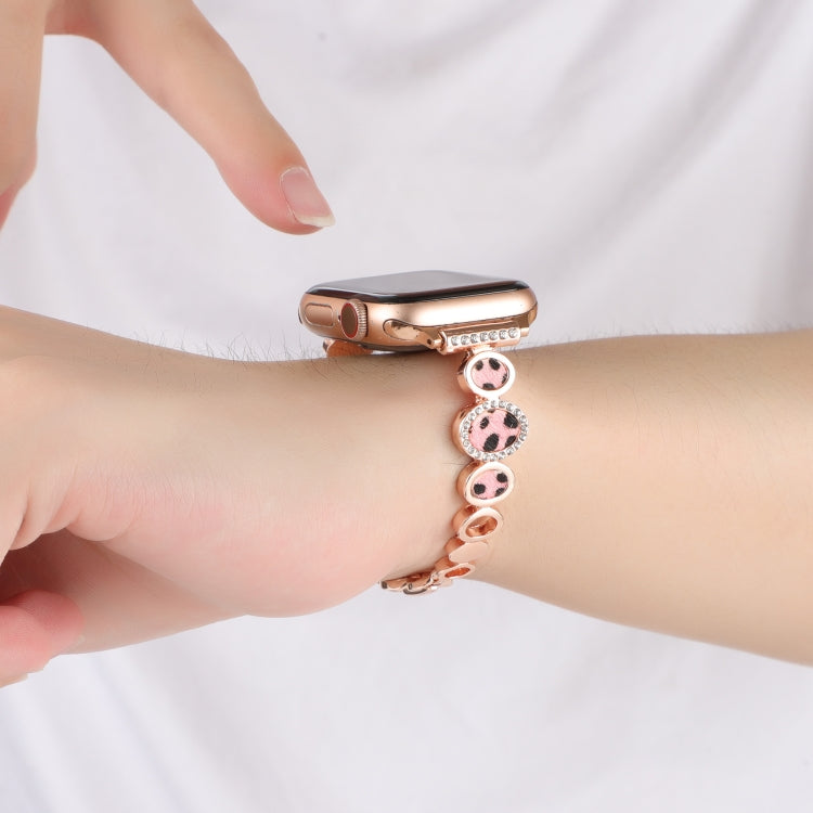 For Apple Watch SE 2023 40mm Leopard Rhinestones Metal Chain Watch Band(Rose Gold)