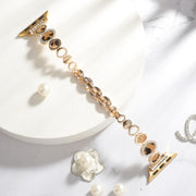 For Apple Watch Series 7 41mm Leopard Rhinestones Metal Chain Watch Band(Gold)