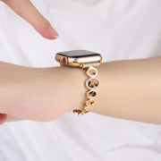 For Apple Watch Series 7 41mm Leopard Rhinestones Metal Chain Watch Band(Gold)