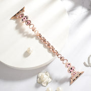 For Apple Watch Series 7 41mm Leopard Rhinestones Metal Chain Watch Band(Rose Gold)