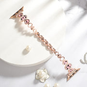 For Apple Watch 42mm Leopard Rhinestones Metal Chain Watch Band(Rose Gold)