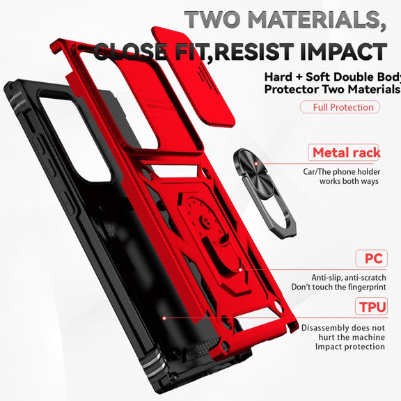 For Samsung Galaxy S24 Ultra 5G Sliding Camshield Holder Phone Case(Red)