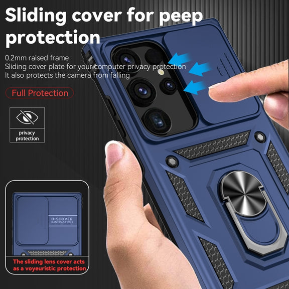 For Samsung Galaxy S24 Ultra 5G Sliding Camshield Holder Phone Case(Blue)