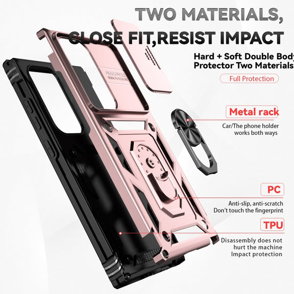 For Samsung Galaxy S24 Ultra 5G Sliding Camshield Holder Phone Case(Rose Gold)