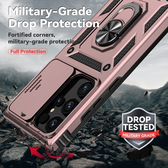 For Samsung Galaxy S24 Ultra 5G Sliding Camshield Holder Phone Case(Rose Gold)