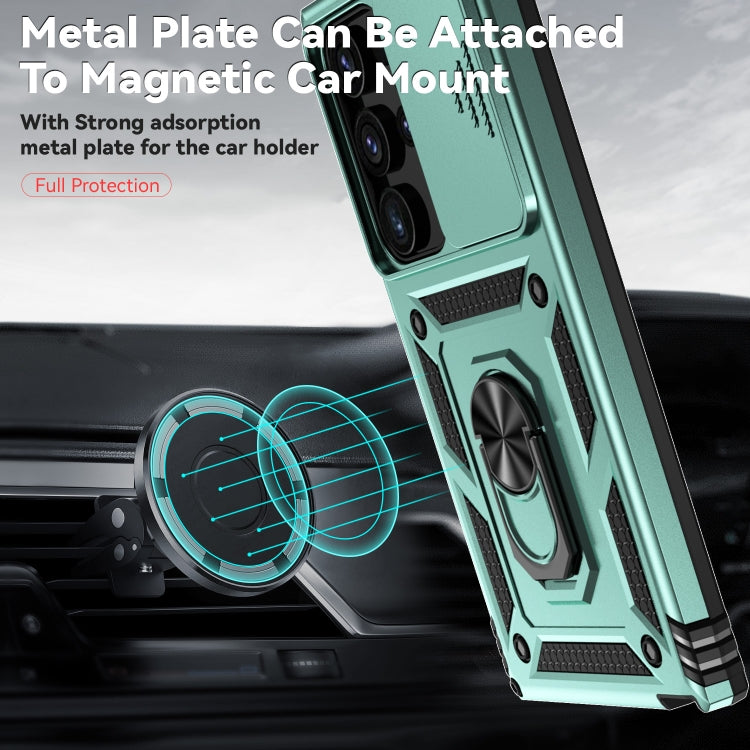 For Samsung Galaxy S24 Ultra 5G Sliding Camshield Holder Phone Case(Dark Green)