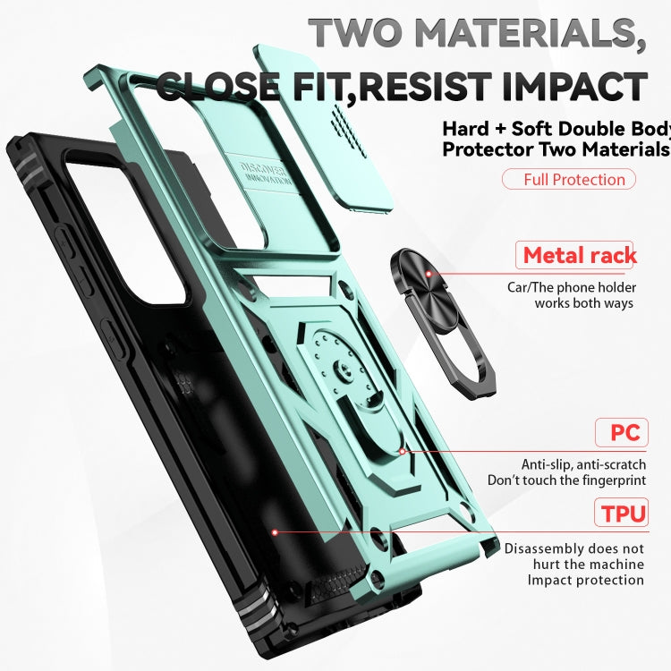 For Samsung Galaxy S24 Ultra 5G Sliding Camshield Holder Phone Case(Dark Green)