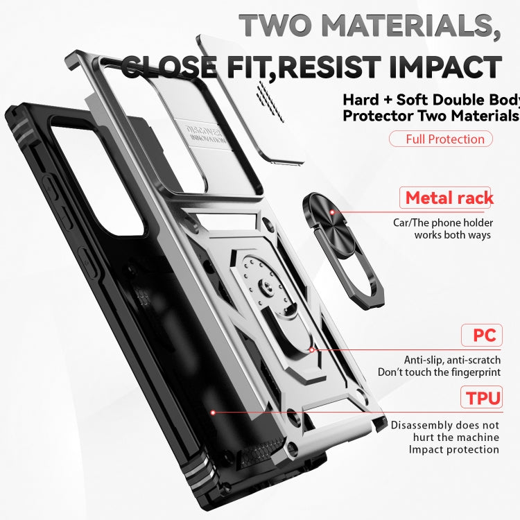 For Samsung Galaxy S24 Ultra 5G Sliding Camshield Holder Phone Case(Silver)