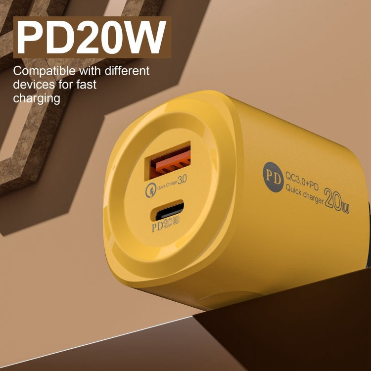 PD20W Type-C + USB QC3.0 Charging Charger, Plug Type:EU Plug(Yellow)