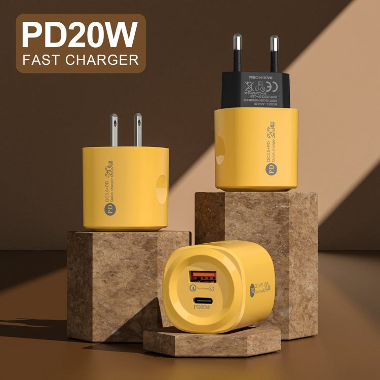 PD20W Type-C + USB QC3.0 Charging Charger, Plug Type:EU Plug(Yellow)