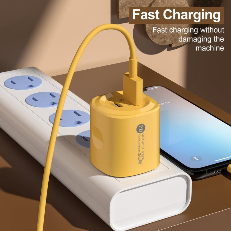 PD20W Type-C + USB QC3.0 Charging Charger, Plug Type:EU Plug(Yellow)