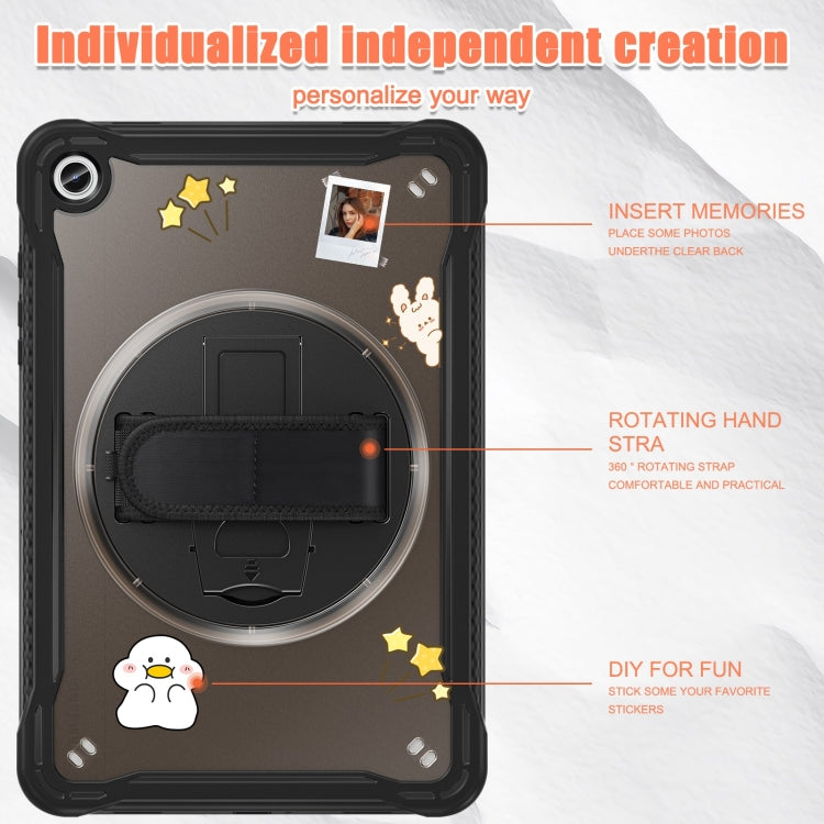 For Samsung Galaxy Tab A9+ X210/X215 Powerful Sailor Hand Grip Heavy Duty Hybrid Tablet Case with Strap(Clear Black)
