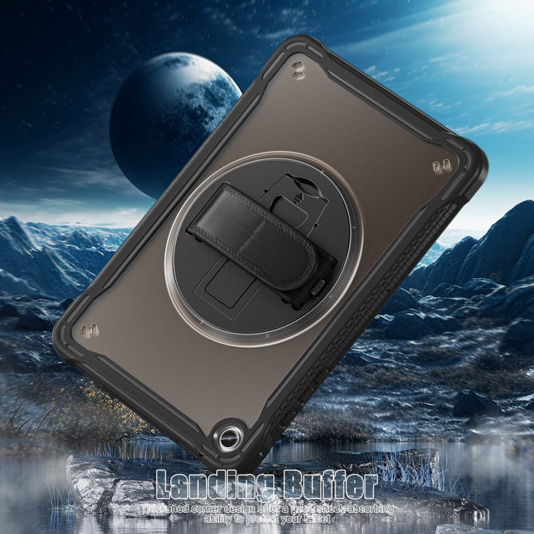 For Samsung Galaxy Tab A9+ X210/X215 Powerful Sailor Hand Grip Heavy Duty Hybrid Tablet Case with Strap(Clear Black)
