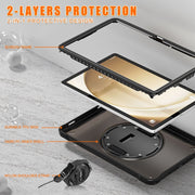 For Samsung Galaxy Tab A9+ X210/X215 Powerful Sailor Hand Grip Heavy Duty Hybrid Tablet Case with Strap(Clear Black)