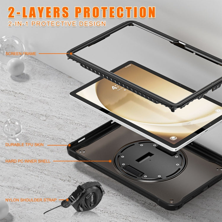 For Samsung Galaxy Tab A9+ X210/X215 Powerful Sailor Hand Grip Heavy Duty Hybrid Tablet Case with Strap(Clear Black)