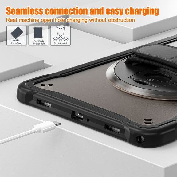 For Samsung Galaxy Tab A9+ X210/X215 Powerful Sailor Hand Grip Heavy Duty Hybrid Tablet Case with Strap(Clear Black)