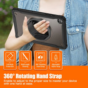 For Samsung Galaxy Tab A9+ X210/X215 Powerful Sailor Hand Grip Heavy Duty Hybrid Tablet Case with Strap(Clear Black)