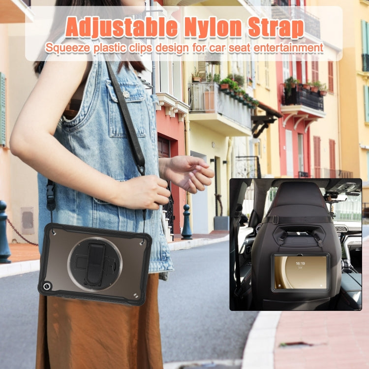 For Samsung Galaxy Tab A9+ X210/X215 Powerful Sailor Hand Grip Heavy Duty Hybrid Tablet Case with Strap(Clear Black)