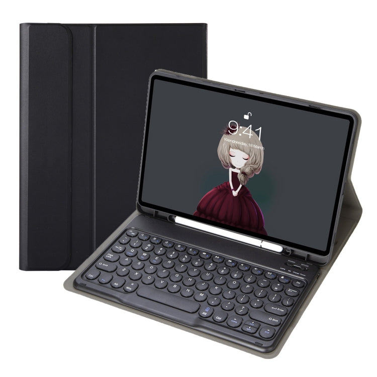For Samsung Galaxy Tab S10 FE / S9 FE / S9 Candy Color TPU Round Keycap Bluetooth Keyboard Leather Case with Pen Slot(Black)
