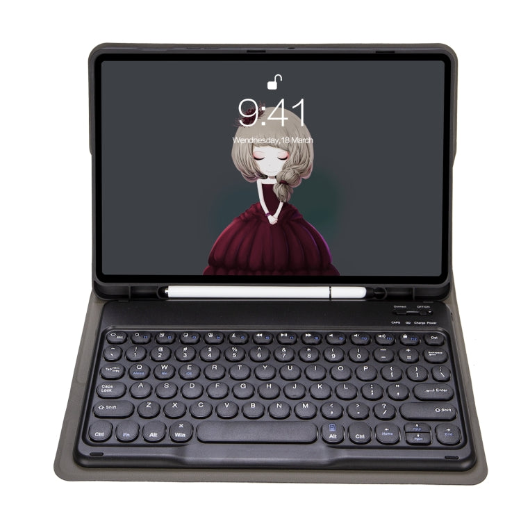 For Samsung Galaxy Tab S10 FE / S9 FE / S9 Candy Color TPU Round Keycap Bluetooth Keyboard Leather Case with Pen Slot(Black)