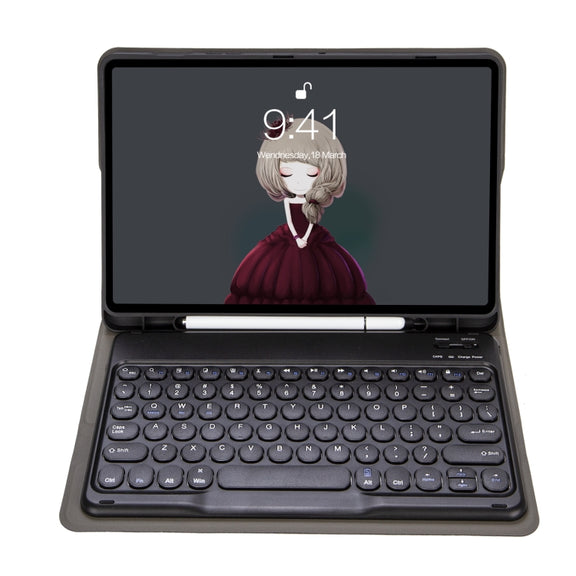 For Samsung Galaxy Tab S10 FE / S9 FE / S9 Candy Color TPU Round Keycap Bluetooth Keyboard Leather Case with Pen Slot(Black)