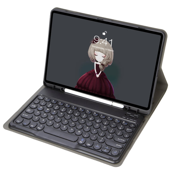 For Samsung Galaxy Tab S10 FE / S9 FE / S9 Candy Color TPU Round Keycap Bluetooth Keyboard Leather Case with Pen Slot(Black)