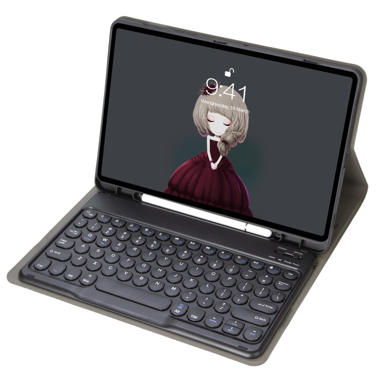 For Samsung Galaxy Tab S10 FE / S9 FE / S9 Candy Color TPU Round Keycap Bluetooth Keyboard Leather Case with Pen Slot(Black)