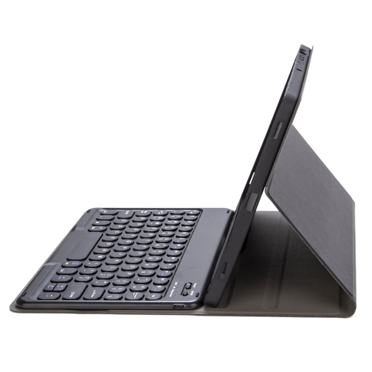 For Samsung Galaxy Tab S10 FE / S9 FE / S9 Candy Color TPU Round Keycap Bluetooth Keyboard Leather Case with Pen Slot(Black)
