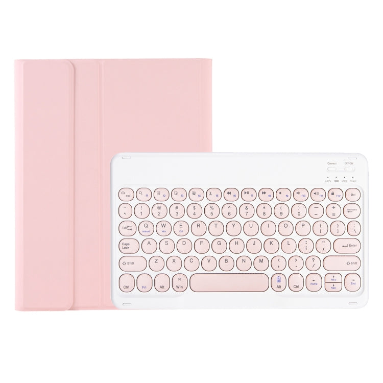 For Samsung Galaxy Tab S9 FE Candy Color TPU Round Keycap Bluetooth Keyboard Leather Case with Pen Slot(Pink)