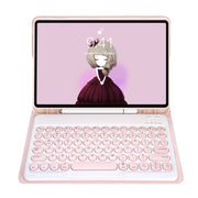 For Samsung Galaxy Tab S9 FE Candy Color TPU Round Keycap Bluetooth Keyboard Leather Case with Pen Slot(Pink)