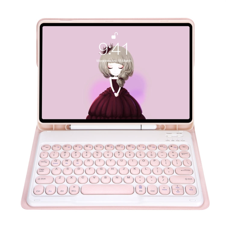 For Samsung Galaxy Tab S9 FE Candy Color TPU Round Keycap Bluetooth Keyboard Leather Case with Pen Slot(Pink)