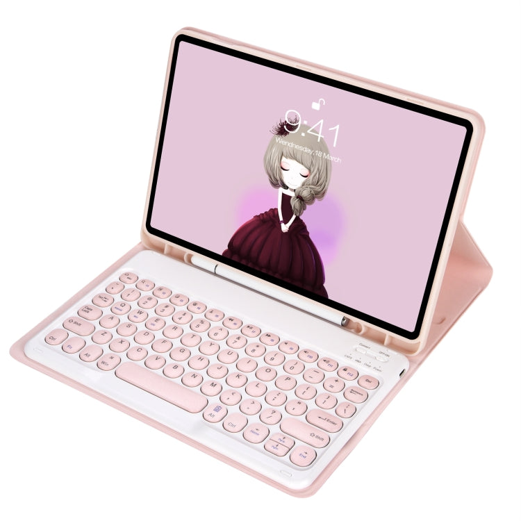For Samsung Galaxy Tab S9 FE Candy Color TPU Round Keycap Bluetooth Keyboard Leather Case with Pen Slot(Pink)