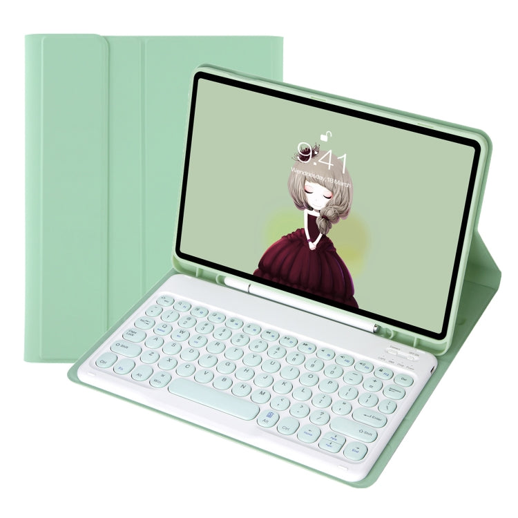 For Samsung Galaxy Tab S10 FE / S9 FE / S9 Candy Color TPU Round Keycap Bluetooth Keyboard Leather Case with Pen Slot(Light Green)