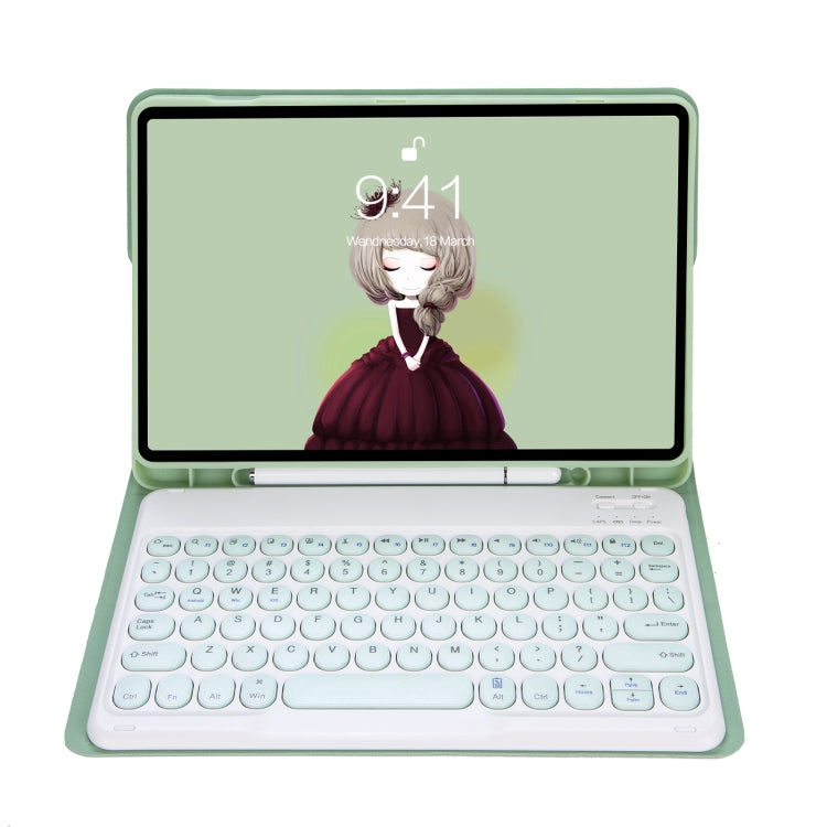 For Samsung Galaxy Tab S10 FE / S9 FE / S9 Candy Color TPU Round Keycap Bluetooth Keyboard Leather Case with Pen Slot(Light Green)