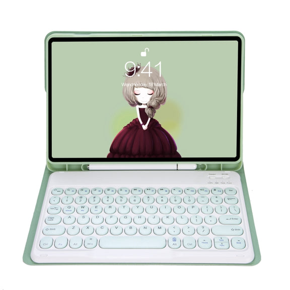 For Samsung Galaxy Tab S10 FE / S9 FE / S9 Candy Color TPU Round Keycap Bluetooth Keyboard Leather Case with Pen Slot(Light Green)