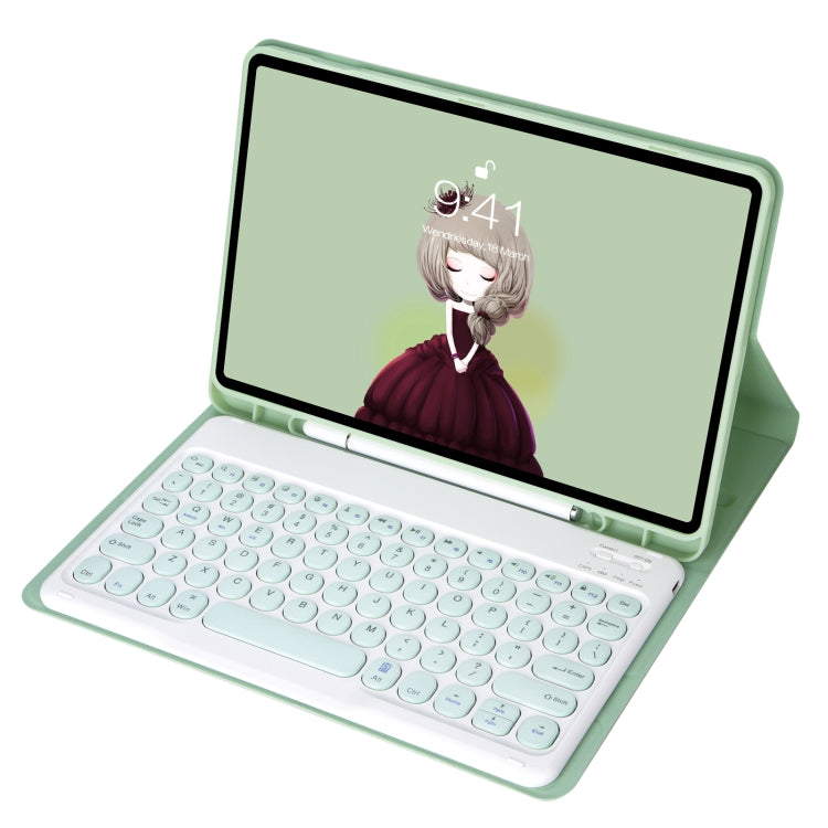 For Samsung Galaxy Tab S10 FE / S9 FE / S9 Candy Color TPU Round Keycap Bluetooth Keyboard Leather Case with Pen Slot(Light Green)