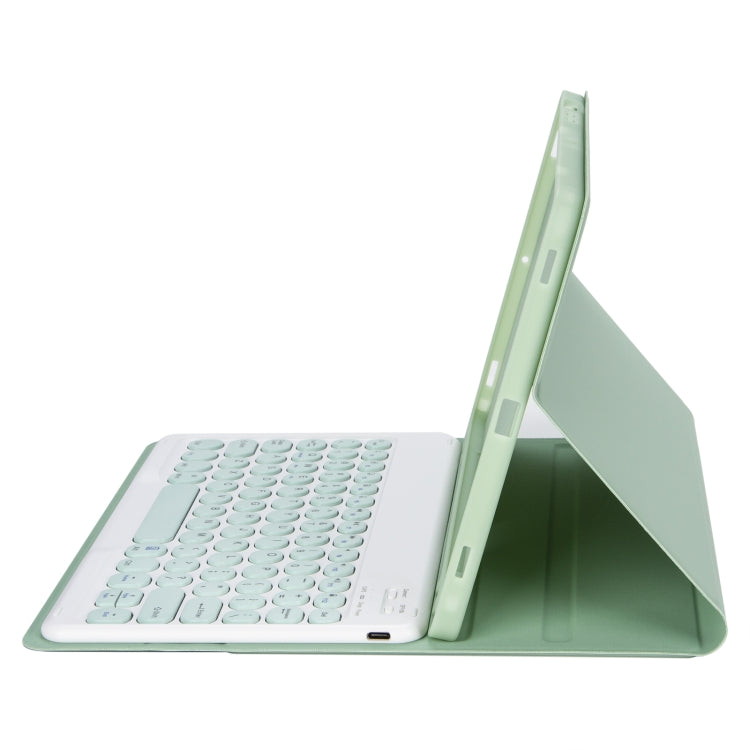 For Samsung Galaxy Tab S10 FE / S9 FE / S9 Candy Color TPU Round Keycap Bluetooth Keyboard Leather Case with Pen Slot(Light Green)