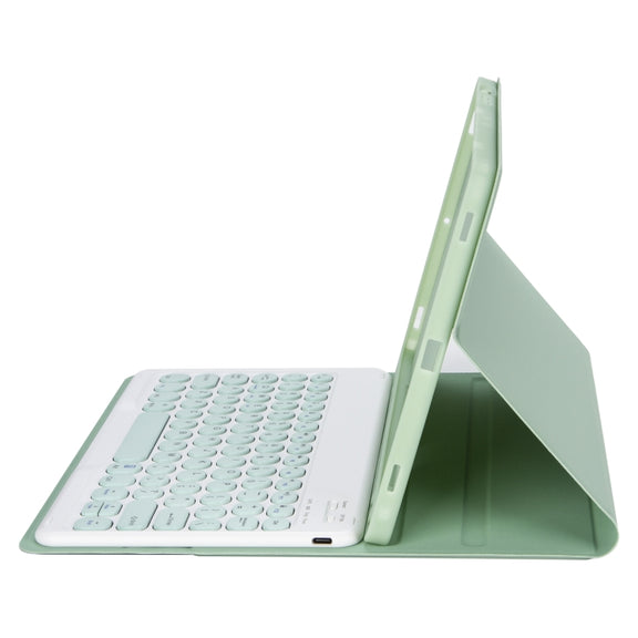 For Samsung Galaxy Tab S10 FE / S9 FE / S9 Candy Color TPU Round Keycap Bluetooth Keyboard Leather Case with Pen Slot(Light Green)
