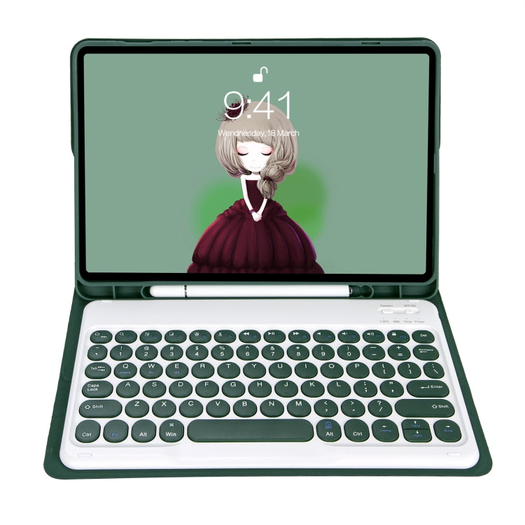 For Samsung Galaxy Tab S9 FE Candy Color TPU Round Keycap Bluetooth Keyboard Leather Case with Pen Slot(Dark Green)
