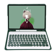 For Samsung Galaxy Tab S9 FE Candy Color TPU Round Keycap Bluetooth Keyboard Leather Case with Pen Slot(Dark Green)