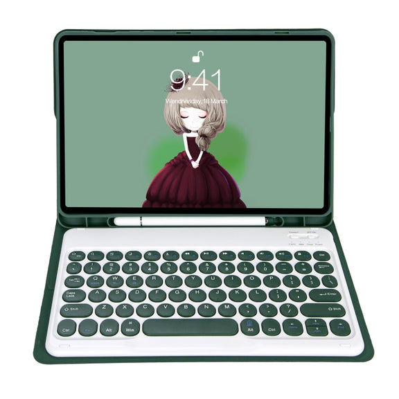 For Samsung Galaxy Tab S9 FE Candy Color TPU Round Keycap Bluetooth Keyboard Leather Case with Pen Slot(Dark Green)