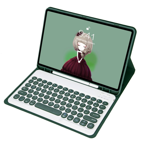 For Samsung Galaxy Tab S9 FE Candy Color TPU Round Keycap Bluetooth Keyboard Leather Case with Pen Slot(Dark Green)