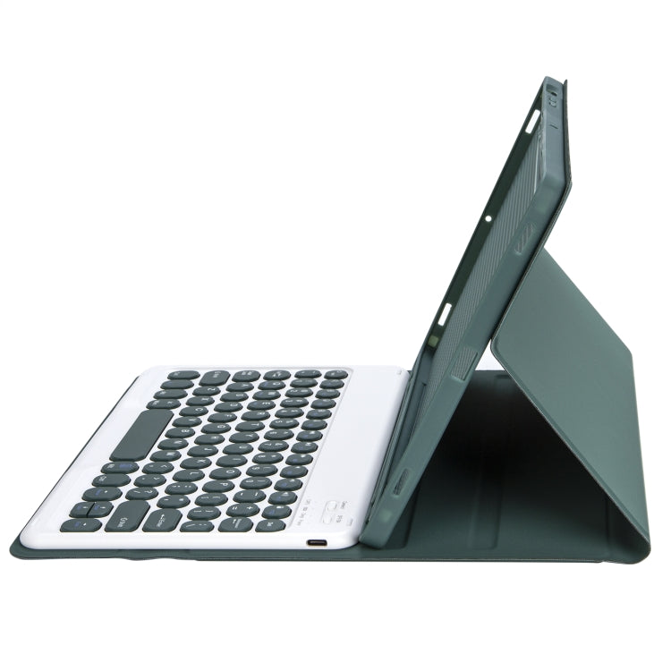 For Samsung Galaxy Tab S9 FE Candy Color TPU Round Keycap Bluetooth Keyboard Leather Case with Pen Slot(Dark Green)