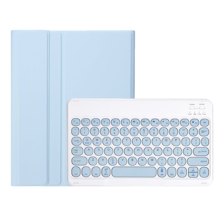 For Samsung Galaxy Tab S10 FE / S9 FE / S9 Candy Color TPU Round Keycap Bluetooth Keyboard Leather Case with Pen Slot(Ice Blue)