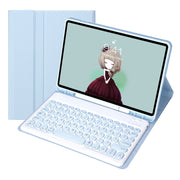 For Samsung Galaxy Tab S10 FE / S9 FE / S9 Candy Color TPU Round Keycap Bluetooth Keyboard Leather Case with Pen Slot(Ice Blue)